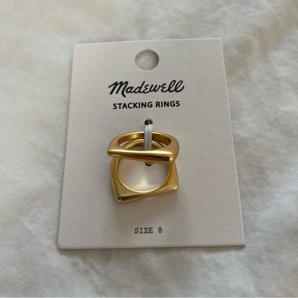 NWT Madewell Droplet Stacking Ring Set Gold Plated Brass Women’s Size 8 - Picture 3 of 8